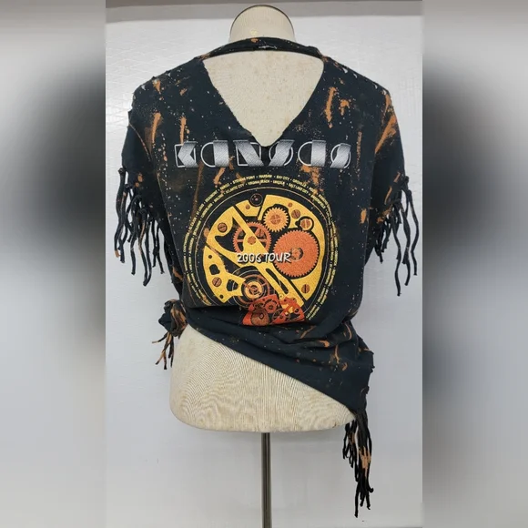 Kansas Rock Band Fringe Shred Concert Tee Upcycled - Picture 9 of 14